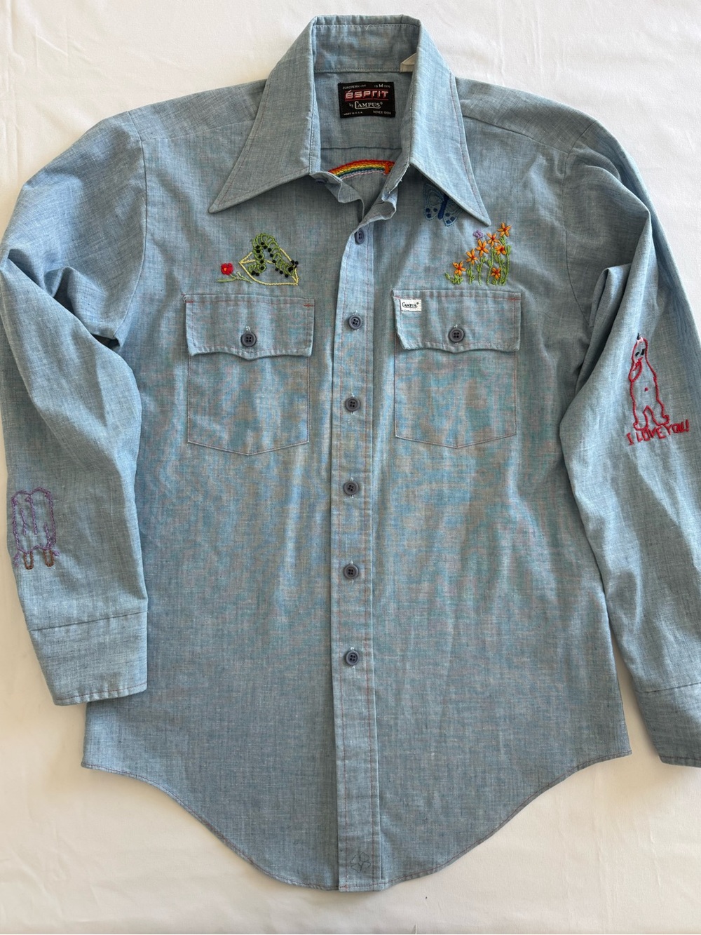 Vintage Esprit Campus Light Blue Embroidered Chambray Button-Down Shirt